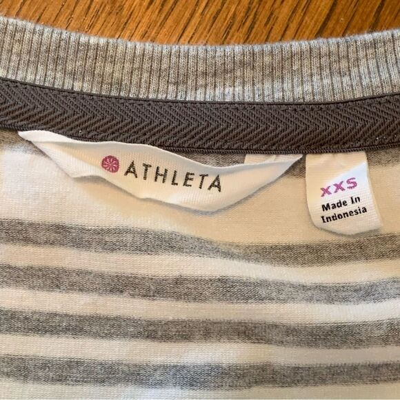 ATHLETA TOPANGA DRESS WOMEN XXS WHITE GRAY STRIP V-NECK SIDE RUCHING MINI. - Picture 9 of 15